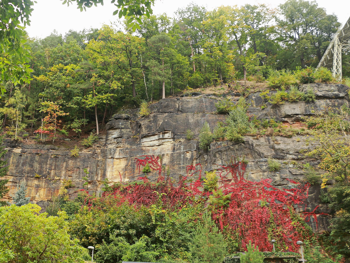 05. Oktober 2021 Blick zu Gebirgsausläufer nahe dem Historischer Personenaufzug in Bad Schandau.