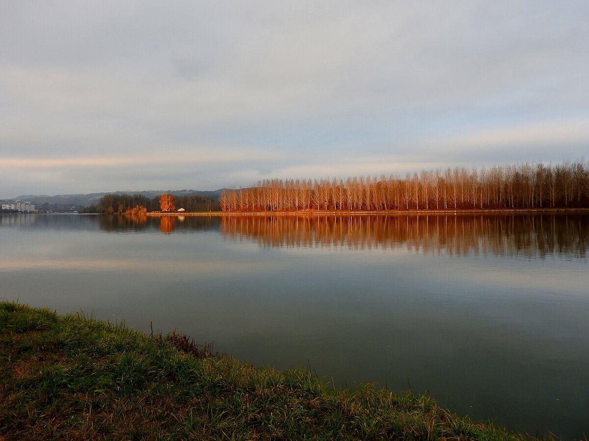 Abendstimmung an der Donau, im Hintergrund die Siloanlagen von Aschach/D; 211119