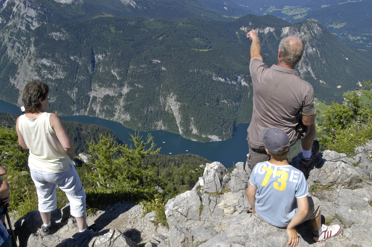 Berchtesgadener Land - Blick über den Königssee vom Aussichtspunkt Jenner. Aufnahme: Juli 2008.
