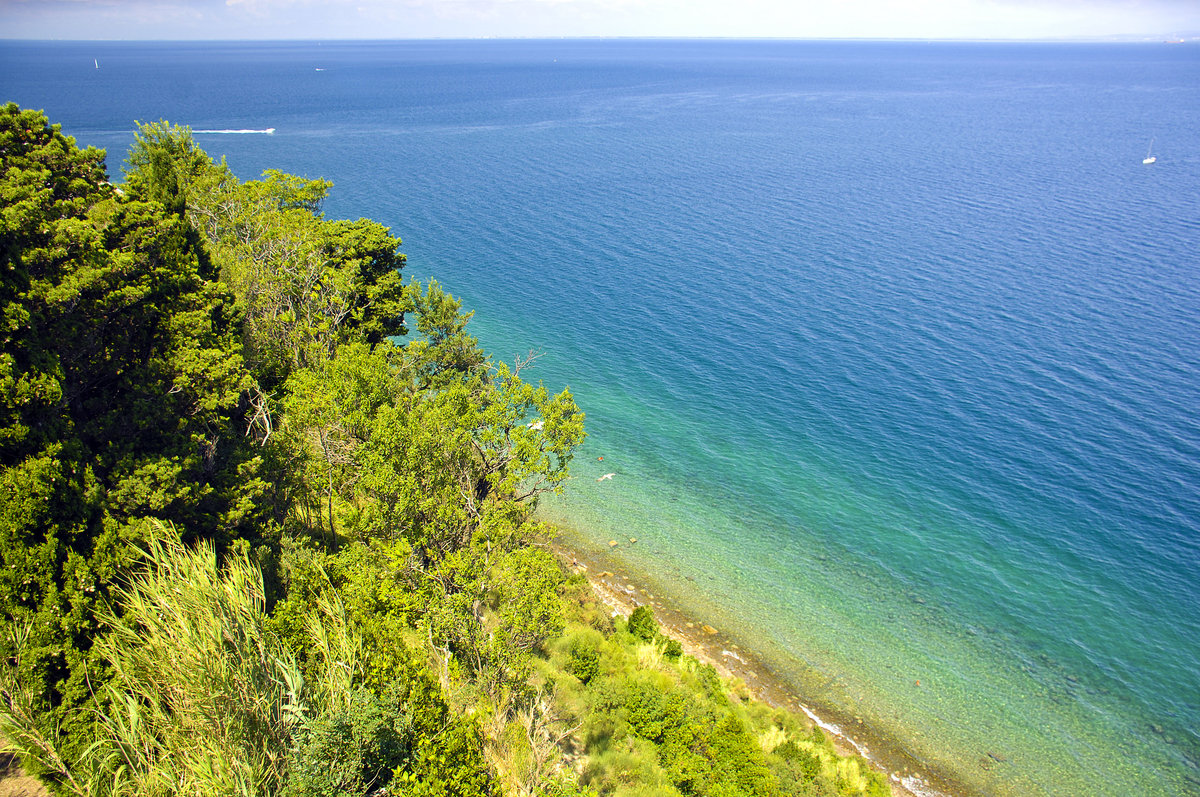 Blick auf das Adriatische Meer vom Turm der St. Georg-Kirche in Piran. Aufnahme: 26. august 2016.