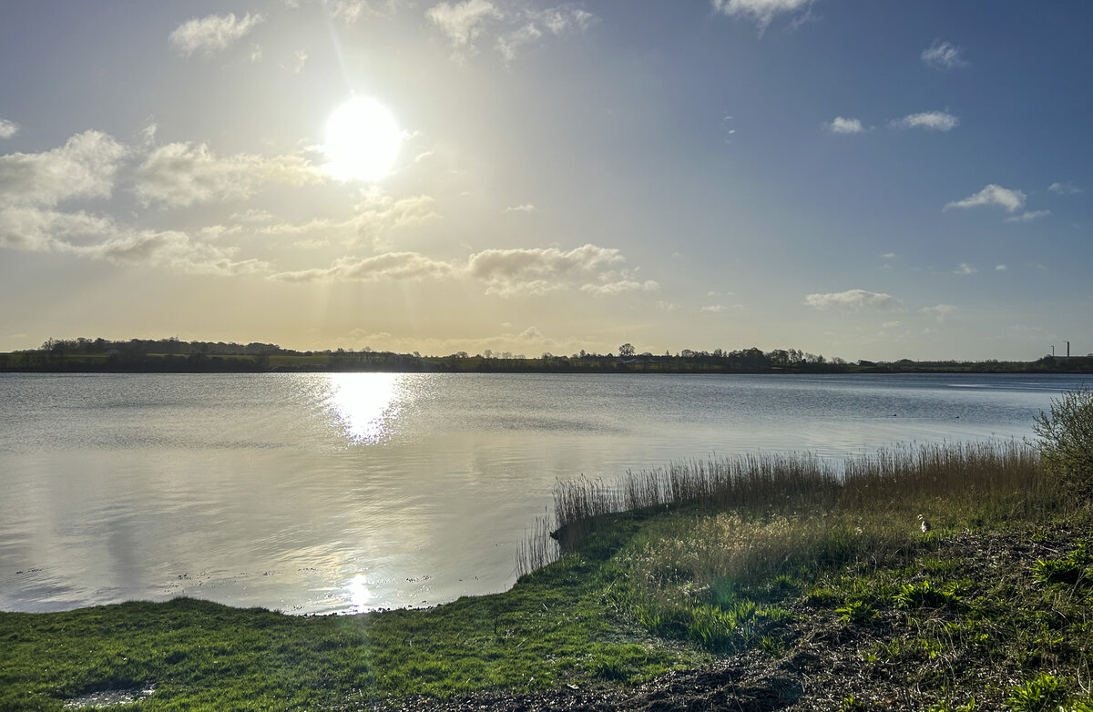 Blick auf Alsensund vom Schlosspark Sandbjerg nördlich von Sonderburg (dänisch Sønderborg) in Nordschleswig. Aufnahme: 14. April 2024.