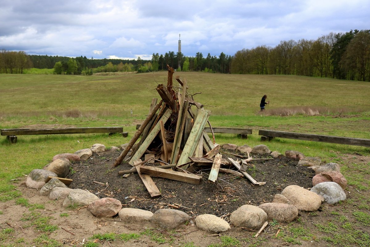 Blick auf die Feuerstelle im Precise Resort Marina Wolfsbruch in Kleinzerlang (Rheinsberg) mit angrenzendem Waldstück. Momentan wird dort fleißig Holz für das nächste Lagerfeuer gesammelt. [8.5.2017 | 17:09 Uhr]