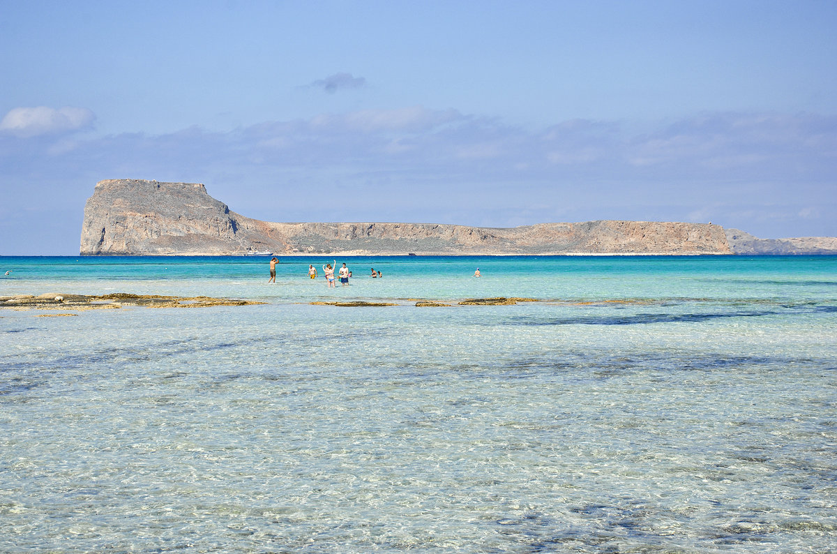 Blick auf die Insel Gramvousa von Kreta. Aufnahme: 20. Oktober 2016.