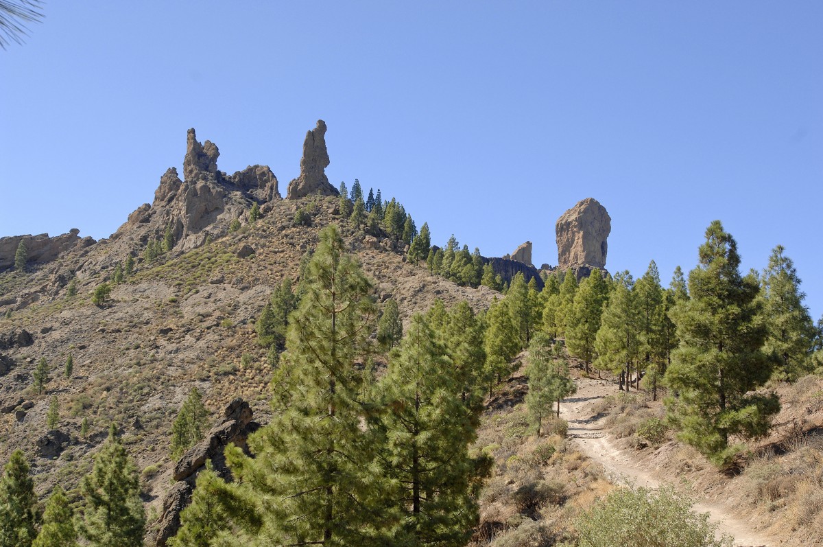 Blick auf Roque Nublo (1813 Meter) im zentralen Teil der Insel Gran Canaria. Aufnahme: Juli 2013.