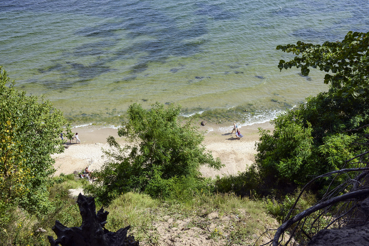 Blick auf den Strand zwischen Orłowo (Adlerhorst) und Gdynia (Gdingen) im ehemaligen Westpreußen. Aufnahme: 15. August 2019.