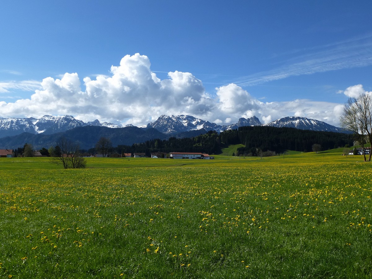 Blick von Eisenberg im Ostallgäu auf die Alpen, April 2014