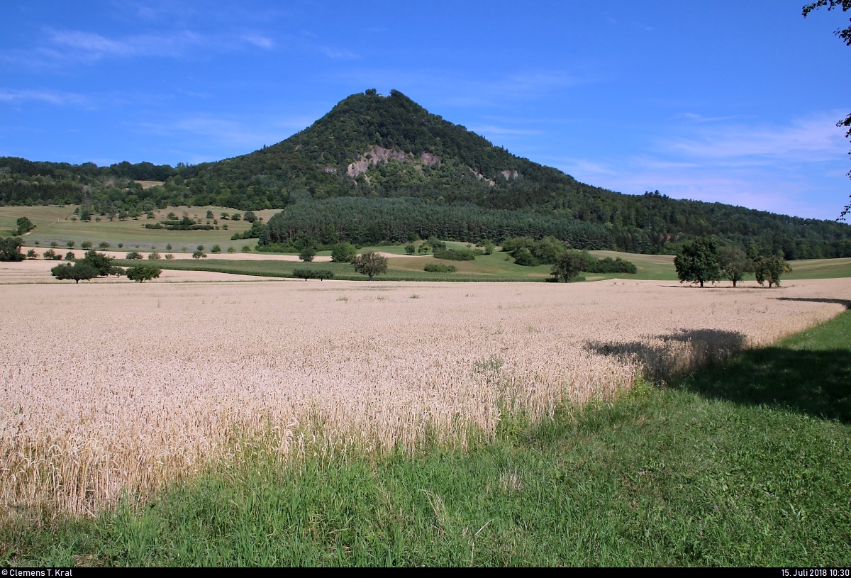 Blick von Engen-Welschingen auf den Hohenhewen (843,7 m ü. NN), dem Hausberg der Stadt Engen im Hegau.
[15.7.2018 | 10:30 Uhr]