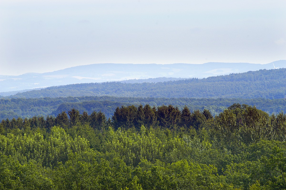 Blick von den Externsteinen in süd-östlicher Richtung. Aufnahme: Juli 2007.