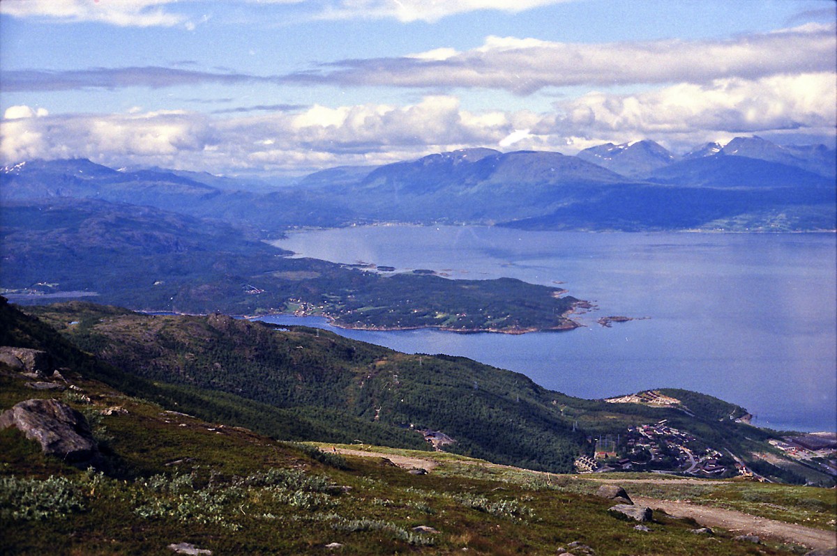 Blick von Narvikfjellet auf Ofotfjorden. Aufnahme: Juli 1985 (digitalisiertes Negativfoto).