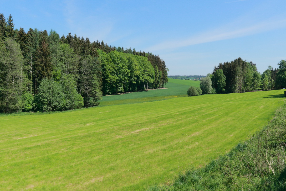 Blick von der Öchsle Bahn in Richtung Warthausen am 15. Mai 2022.