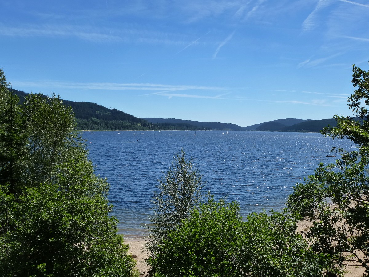 Blick ber den mehr als 7Km langen Schluchsee vom nordwestlichen Ufer aus, Juli 2014