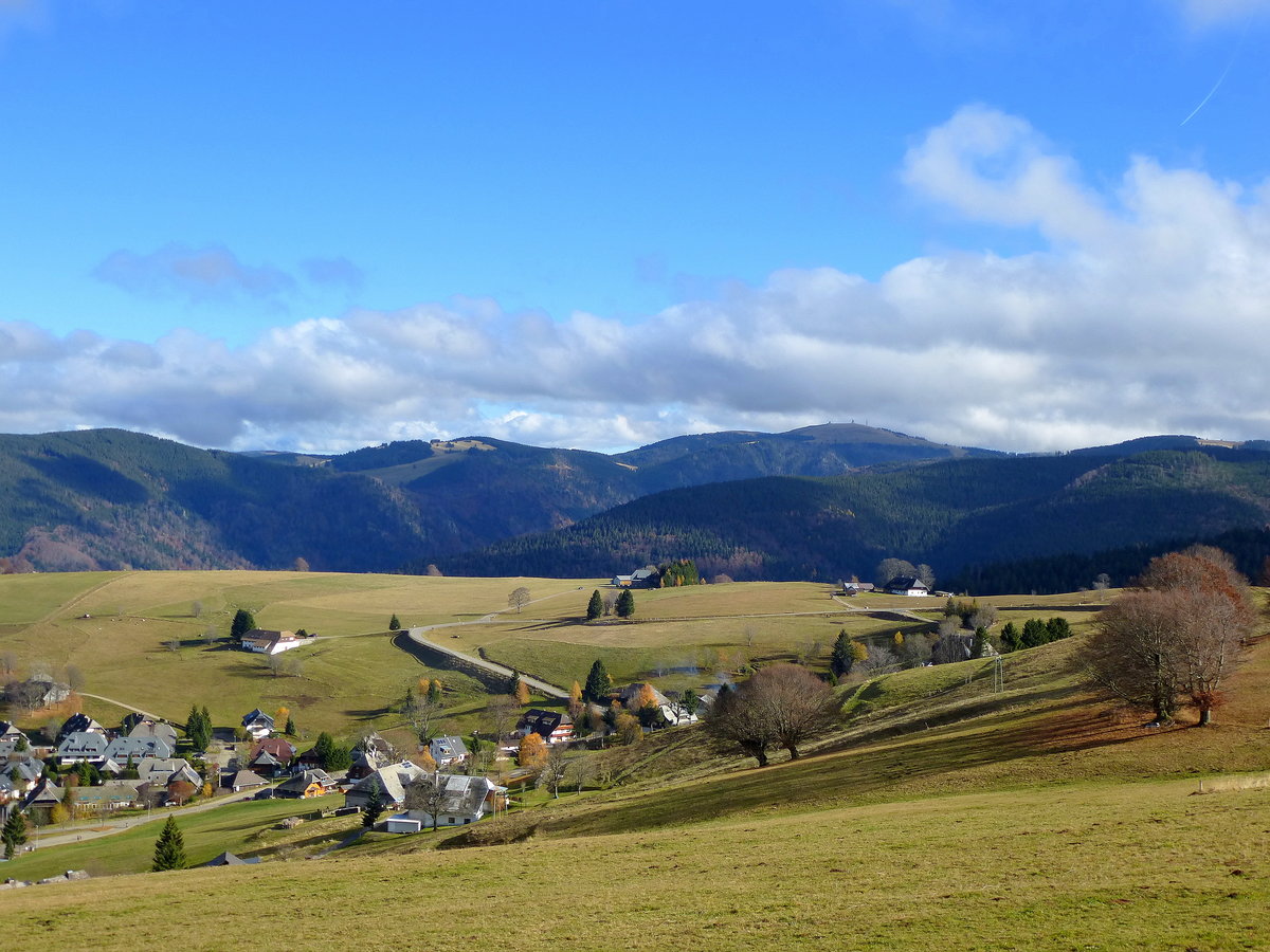 Blick über den Ort Hofsgrund auf den Hochschwarzwald mit dem Feldberg, Nov.2015