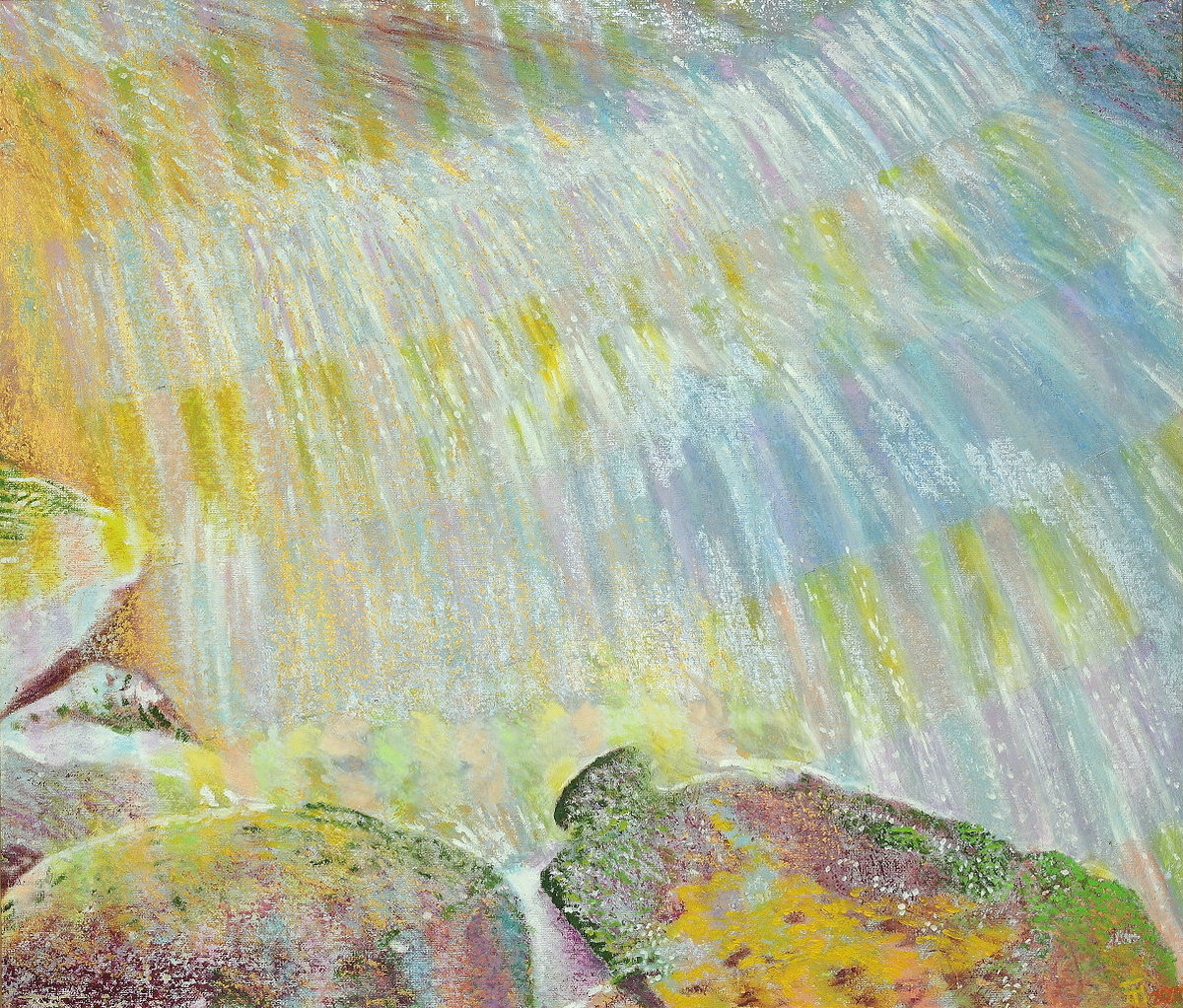  Bodefälle II , Gemälde: Öl auf Buchbinderkarton, 2011, 60 x 70 cm; an den Oberen Wasserfällen der Bode bei Braunlage