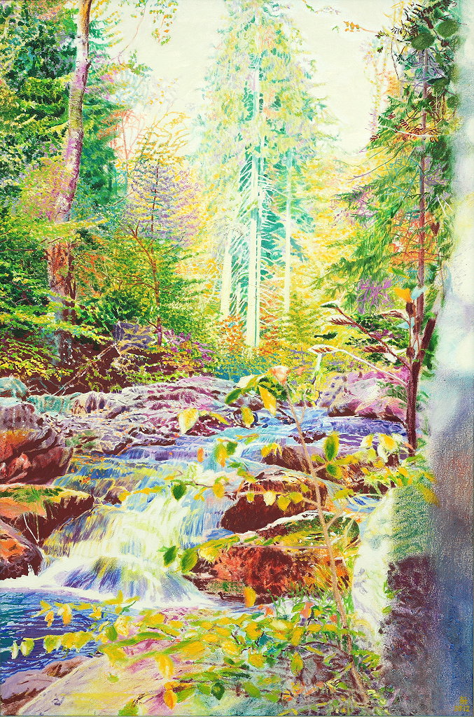  Bodeseptemberfälle , Gemälde: Öl auf Baumwolle, 2012, 120 x 80 cm; an den Unteren Wasserfällen der Bode bei Braunlage...