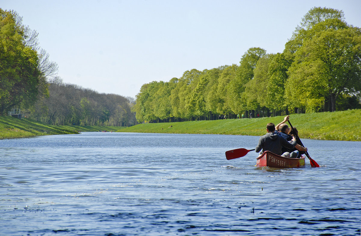 Das Elsterflussbett in Leipzig. Aufnahme: 30. April 2017.