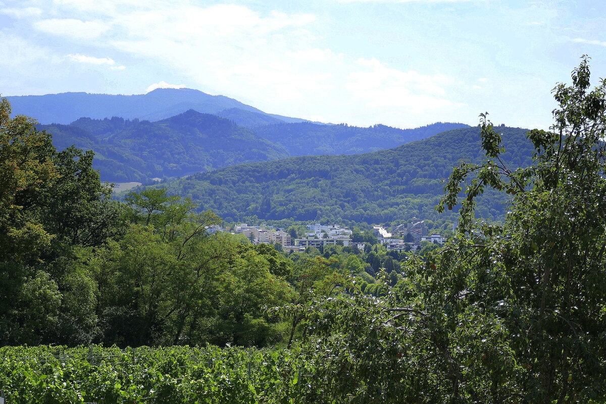 Denzlingen, Blick vom Mauracher Berg zum 1242m hohen Kandel im mittleren Schwarzwald, Juli 2022