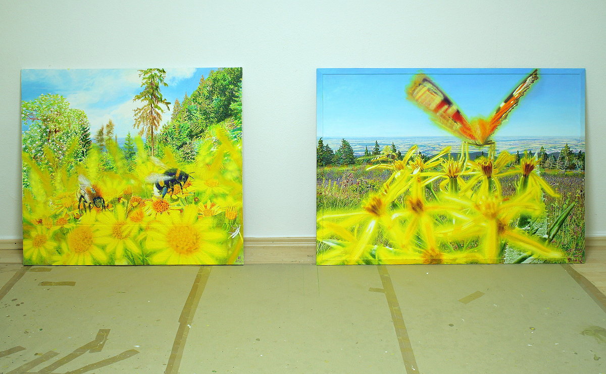  Der Natur ihre Freiheit , Diptychon, Gemälde: Öl, Ölpastell auf Baumwolle + Holz, 2020, 107 x 306 cm