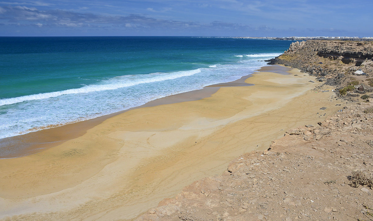 Der Strand südlich von El Cotillo auf der Insel Fuerteventura in Spanien. Aufnahme: 18. Oktober 2017.