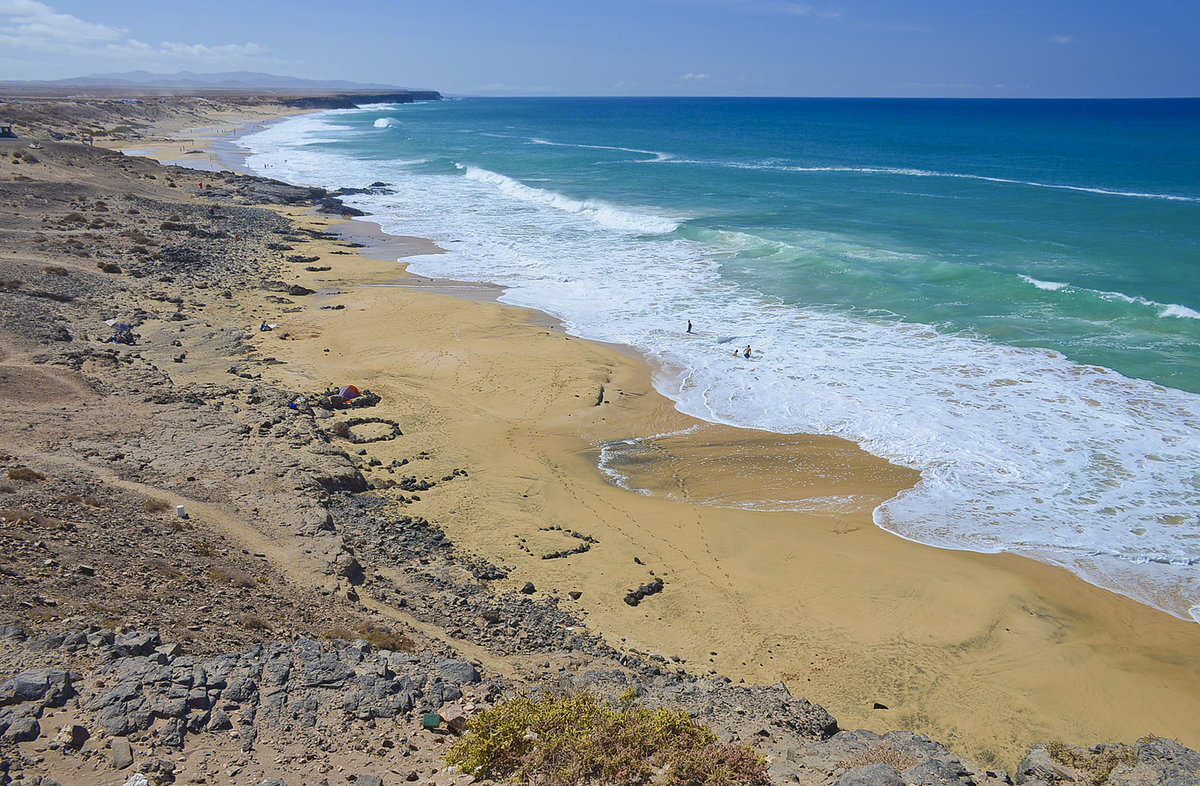 Der Strand südlich von El Cotillo auf der Insel Fuerteventura in Spanien. Aufnahme: 19. Oktober 2017.