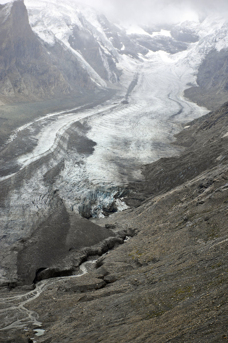 Die Pasterze ist mit etwas mehr als 8 Kilometer Länge der größte Gletscher Österreichs und der längste der Ostalpen. Aufnahme: 6. August 2016.