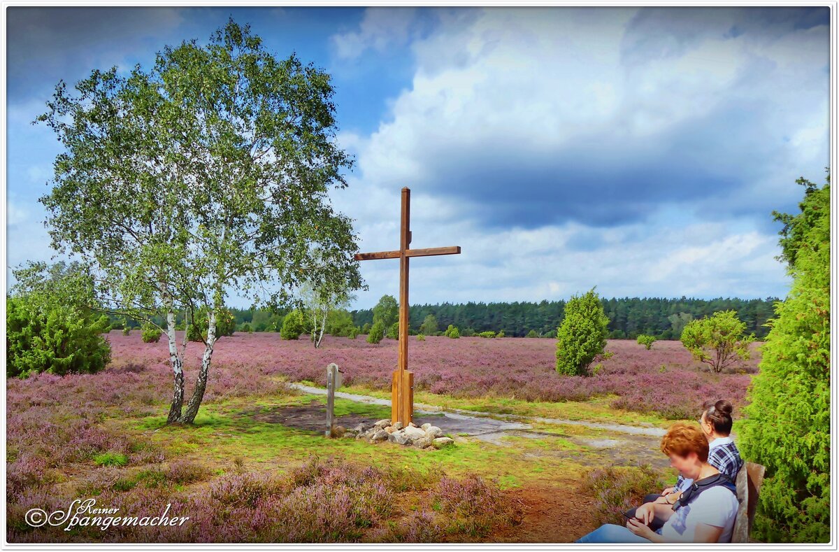 Die Schmarbecker Heide bei Faßberg in der Südheide. Der Höchste Punkt in der Region ist der Faßberg mit seinem Gipfelkreuz, ganz schön selbstbewusst bei einer Höhe von unter 100 Metern :-)