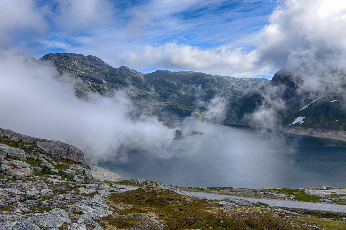 Dravdalsvatnet im Folgefonni Nationalpark in der norwegischen Region Hardanger. Aufnahme: 6. Juli 2018.