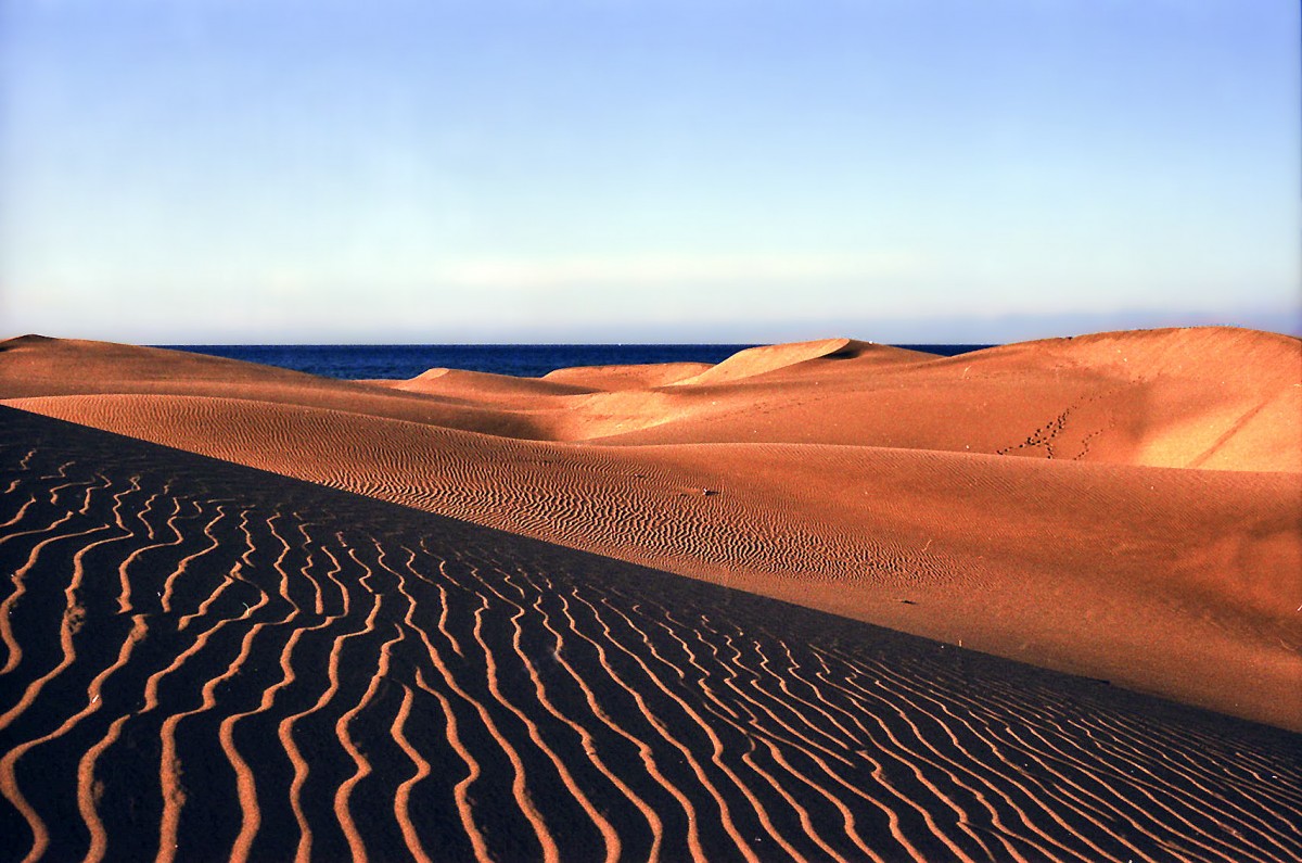 Dunas de Maspalomas auf Gran Canaria. Aufnahme: Februar 1986 (digitalisiertes Negativfoto).