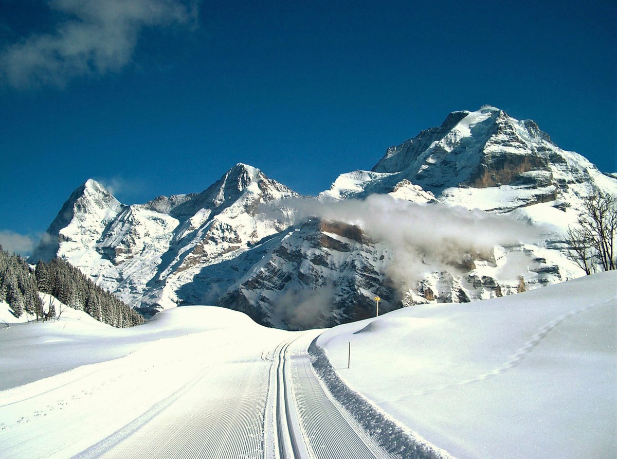 Eiger, Mönch und Jungfrau, von Suppenalp oberhalb von Mürren aus gesehen - 24.02.2004