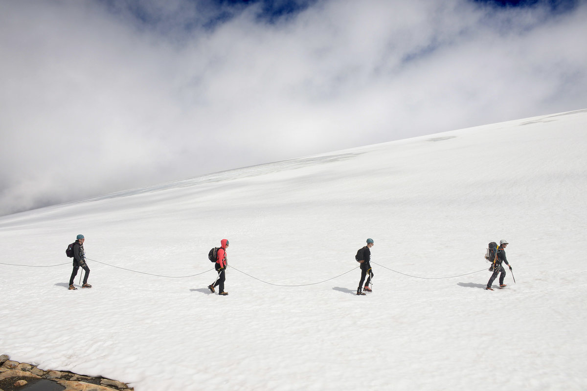 Eine Wanderung auf dem Folgefonna Gletscher in Norwegen. Der Gletscher liegt in der Hardanger-Region. Aufnahme: 6. Juli 2018.