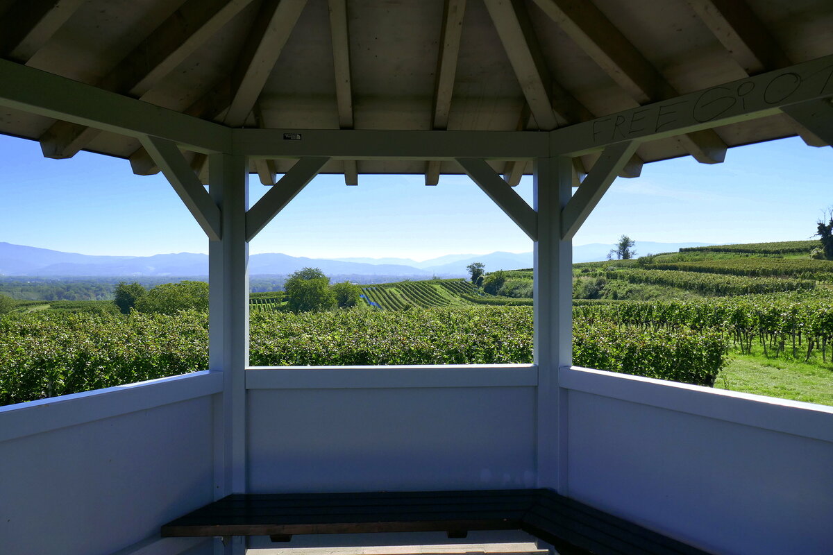 Gottenheim, Blick vom Pavillon am Tuniberg nach Süden zum Schwarzwald, Sept.2023