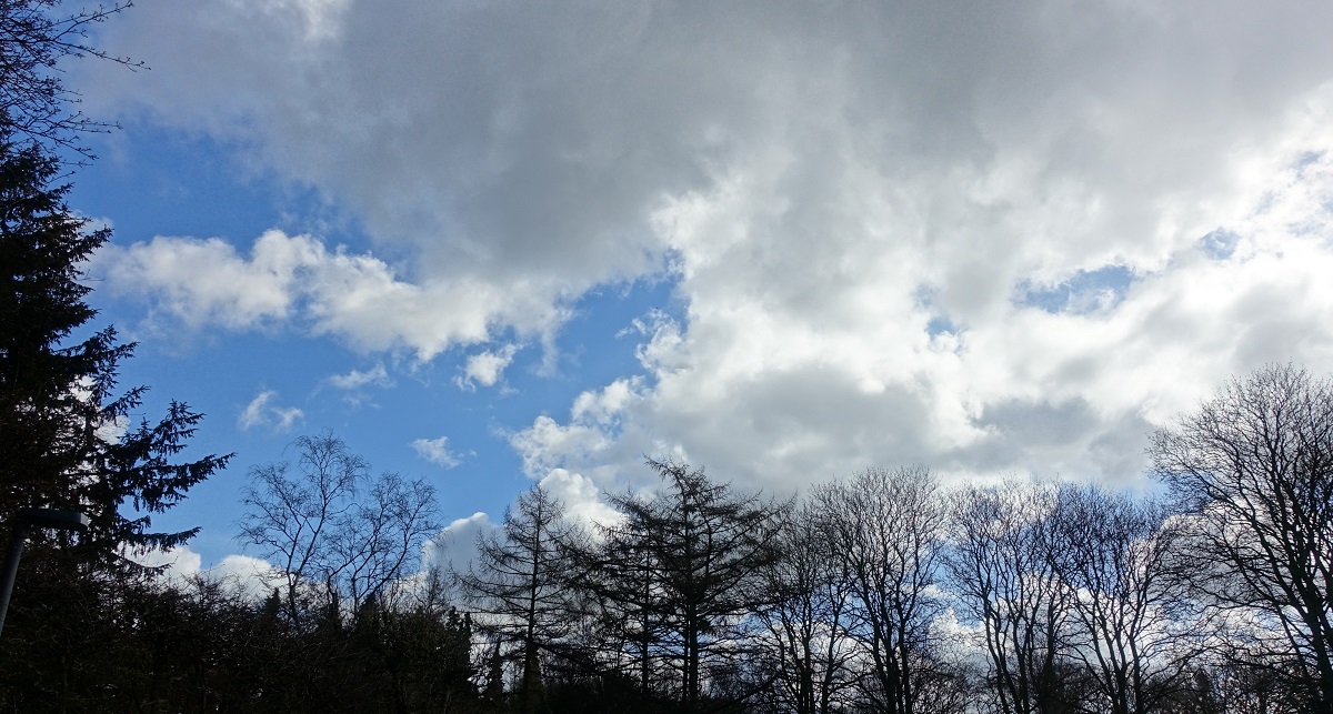 Hamburg am 12.4.2021: Wolkenhimmel über dem Stadtparksee in HH-Winterhude