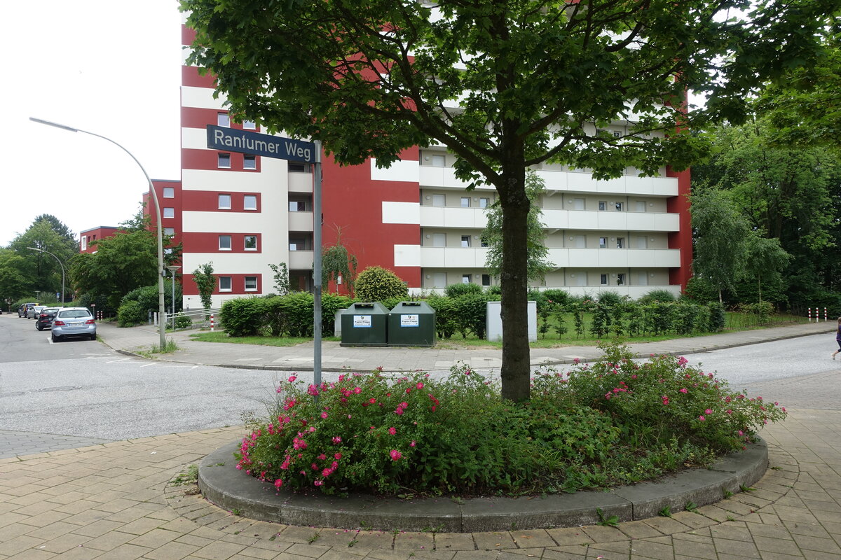 Hamburg am 4.7.2021: Straßenbegleitgrün am U-Bahnhof Steinfurther Allee /