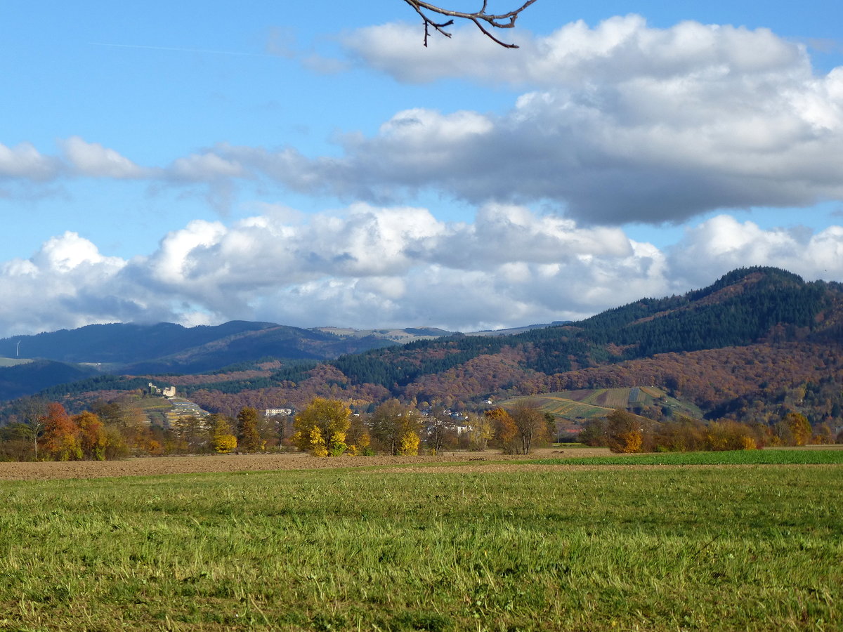 Herbst in der Rheinebene, Blick von Sdwest auf Staufen und den Schwarzwald, Nov.2015