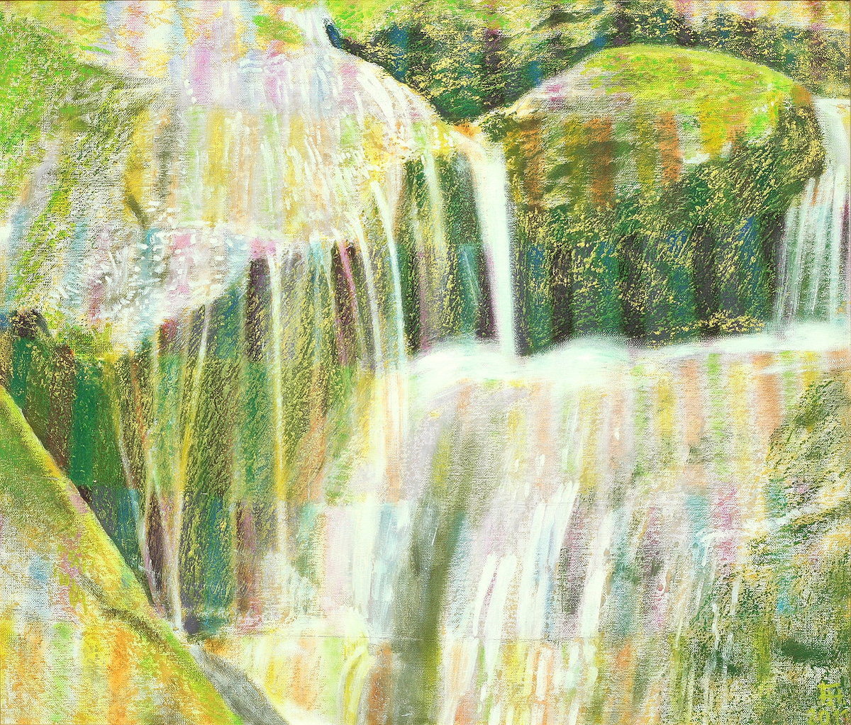  Ilsefälle V , Gemälde: Öl, Ölpastell auf Buchbinderkarton, 2011, 60 x 70 cm; an den treppenartigen Wasserfällen der Ilse zwischen Ilsenburg und Brocken...