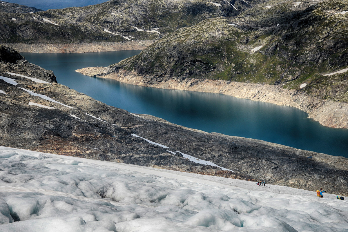 Jukladalsvatnet am Folgefonna-Gletscher in Norwegen. Aufnahme: 6. Juli 2018.