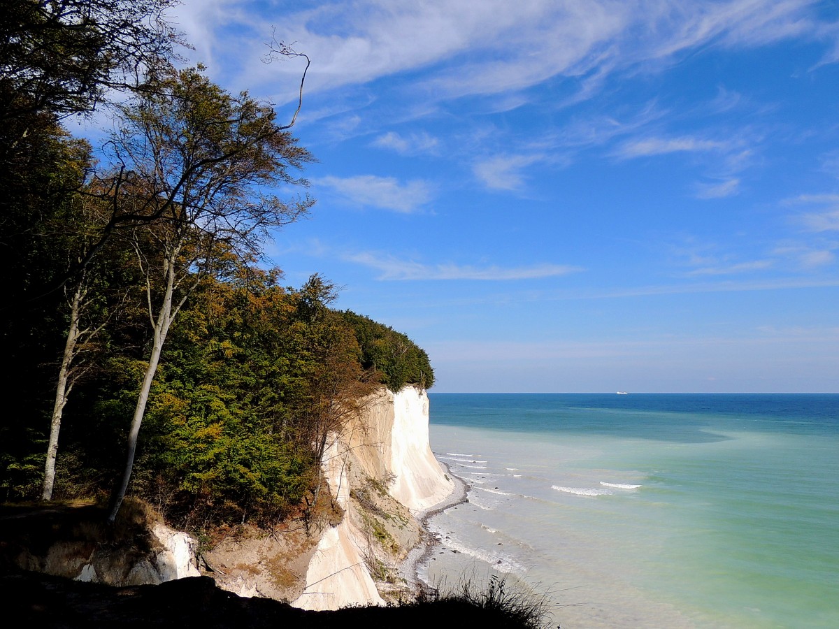 Kreidefelsen im Bereich Nationalpark Jasmund, die ausgespülte Kreidesubstanz bringt eine interessante Ostseewasser-Verfärbung zustande; 140923