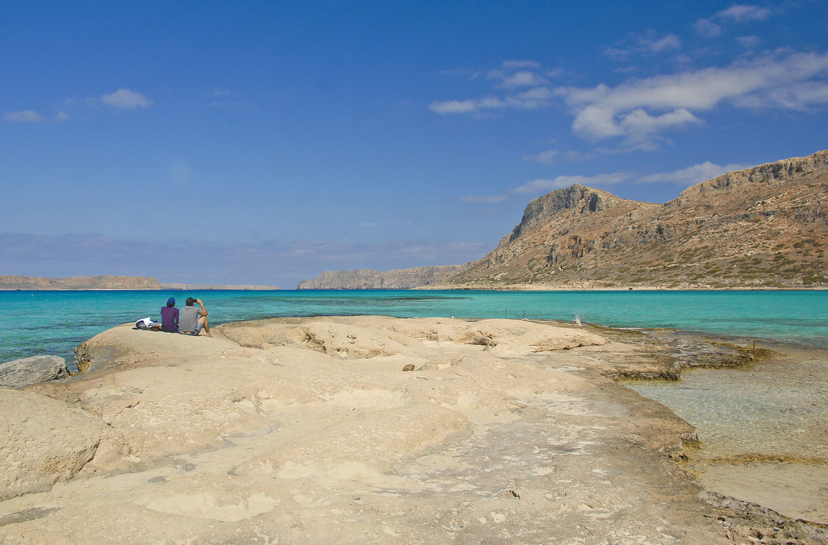 Lagune von Balos auf Kreta. Der Bereich der Bucht von Balos unbebaut, es gibt keine weitere Infrastruktur. Aufnahme: 20. Oktober 2016. 