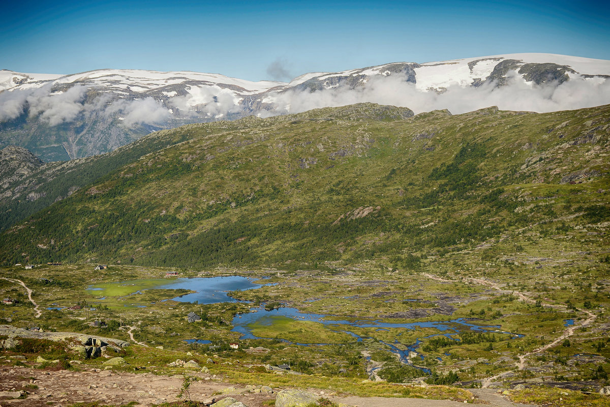 Landschaft östlich von Skjeggedal (Norwegen). Aufnahme: 8. Juli 2018.