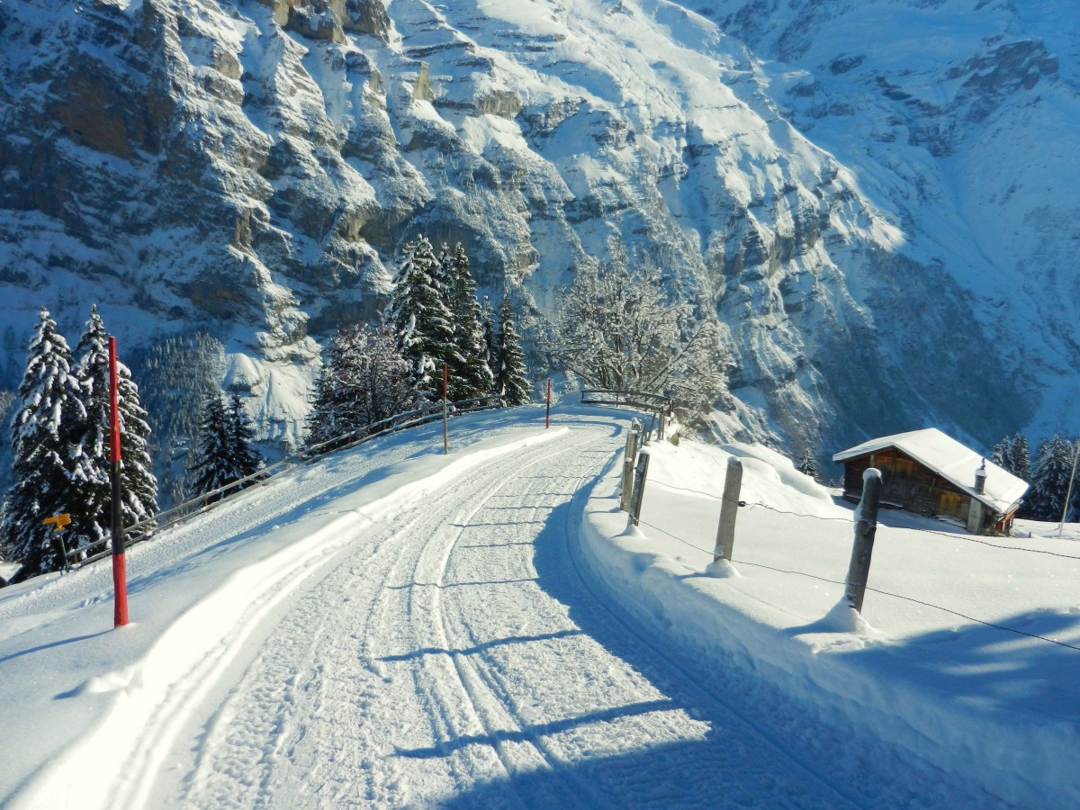 Mürren, scharfe Kurve am Schlittenweg - 27.11.2013
