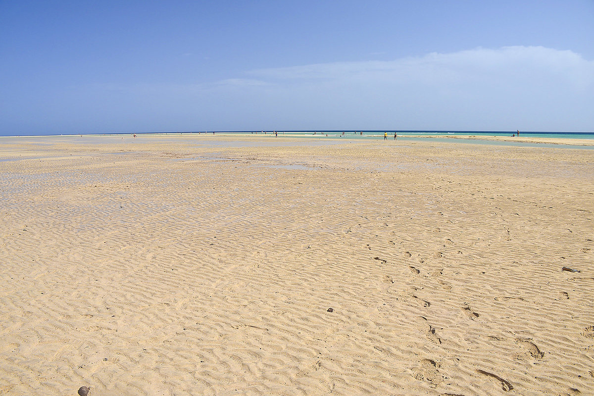 Niedrigwasser in der Sotavento-Lagune an der Insel Fuerteventura in Spanien. Aufnahme: 17. Oktober 2017.