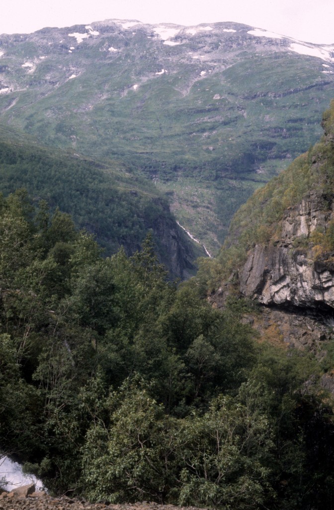 Norwegen, Aurland: Die Landschaft um den Wasserfall Kjosfossen. Aufnahmedatum: 4. August 1982.
