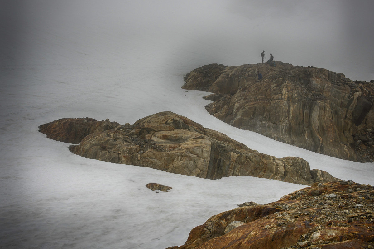 Norwegen - Der nördliche Teil (Juklavass) des Folgefonna Gletschers im dicken Nebel. Aufnahme: 6. Juli 2018.