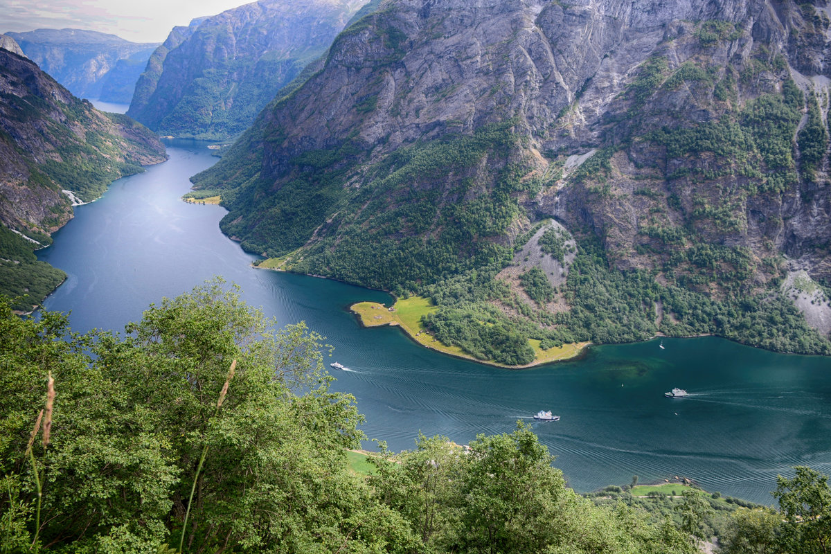 Norwegen - Nærøyfjorden nördlich von Gudvangen. Aufnahme: 16. Juli 2018.