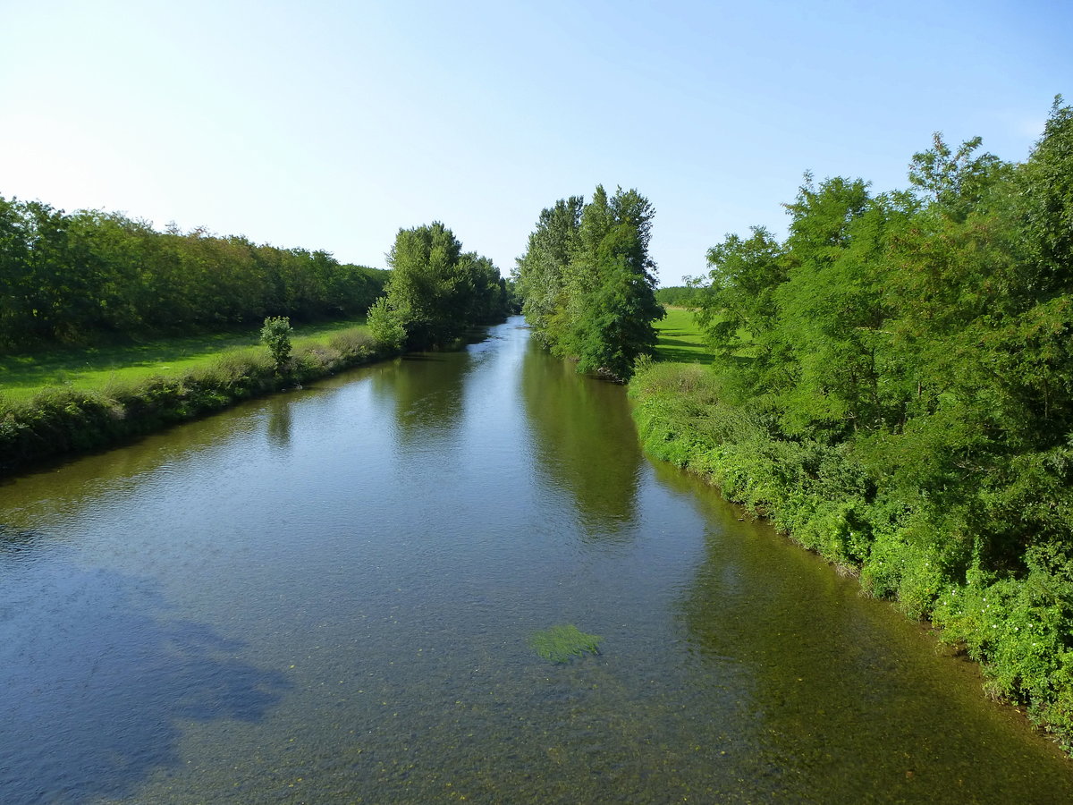 Oberelsa, Blick von der Straenbrcke(D1) bei Niederhergheim auf die Ill, fluaufwrts, Aug.2017 