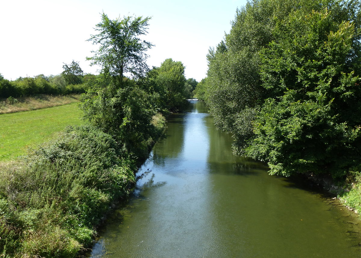 Oberelsa, Blick von der Straenbrcke(D18) bei Niederentzen auf die Ill, fluaufwrts, Aug.2017