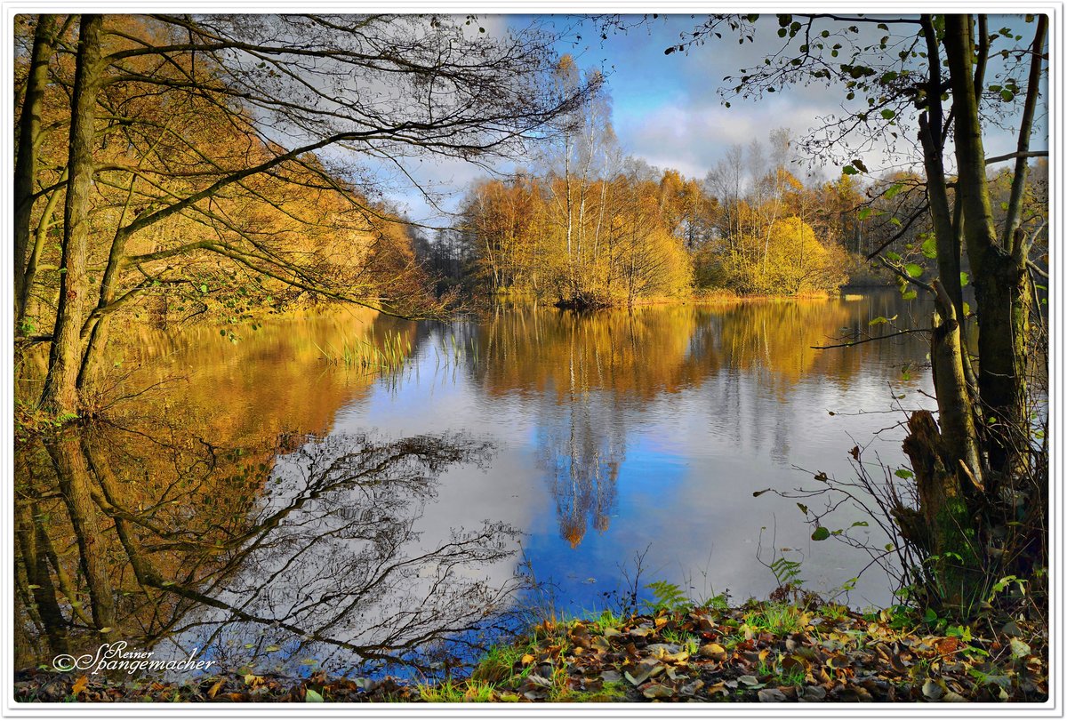 Rieper See (Baggersee) an der Bahnstrecke Hamburg-Bremen, im Herbst. November 2017.
Der Sand aus dieser ehemaligen Grube wurde für den Bau der Eisenbahnstrecke benötigt, dass Gebiet ist von Mooren umgeben.