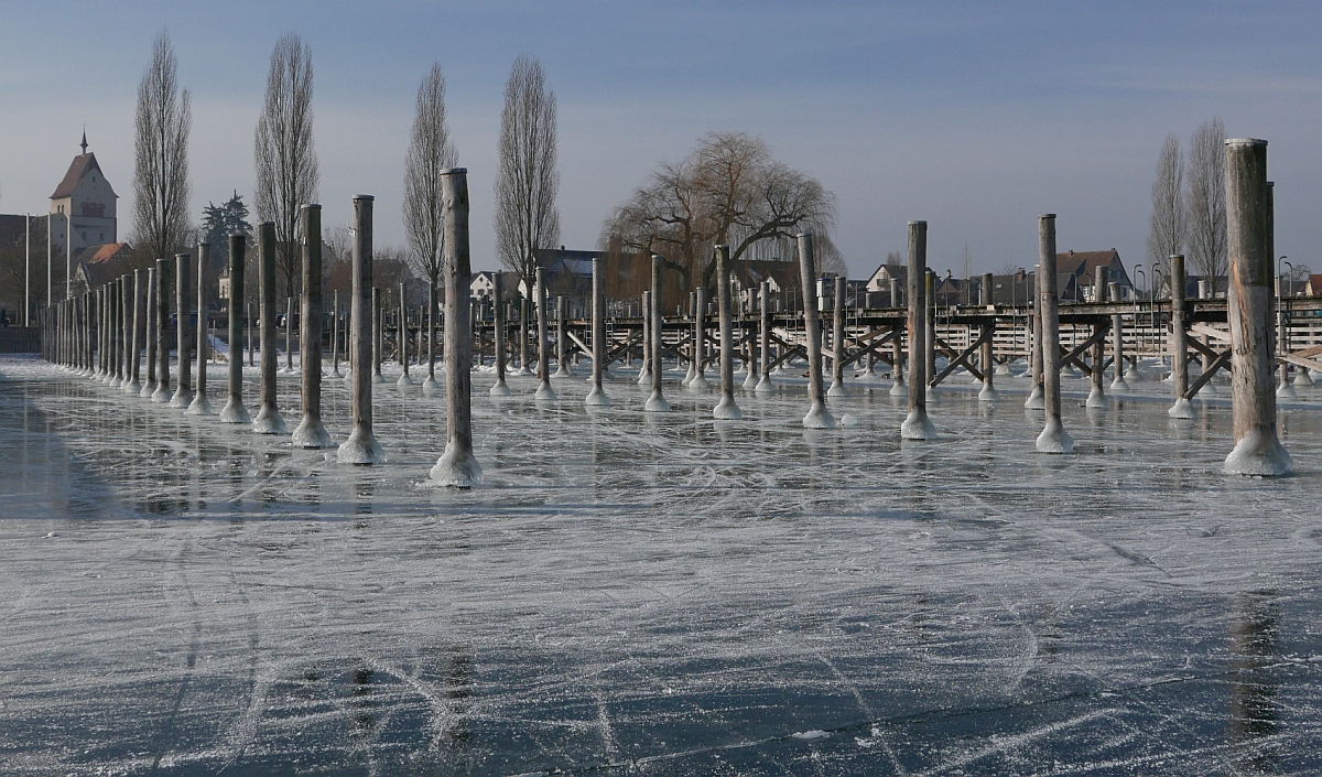 Seeseitiger Blick auf den Yachthafen der Insel Reichenau am 28.01.2017.