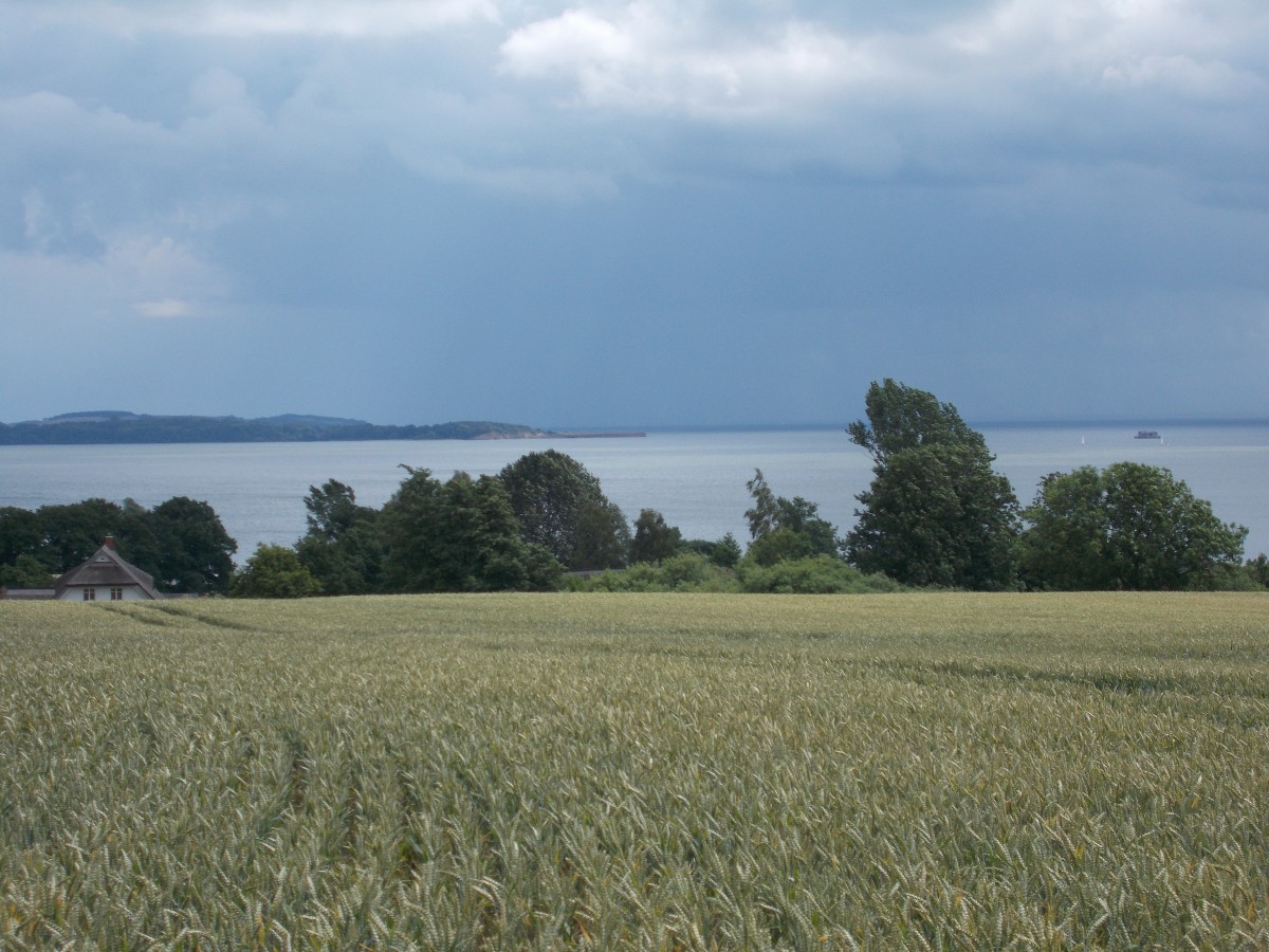 Von einer Anhöhe bei Gross Stresow hat man einen Blick zur Stresower Bucht und zur Insel Vilm.Aufgenommen am 02.Juli 2014.