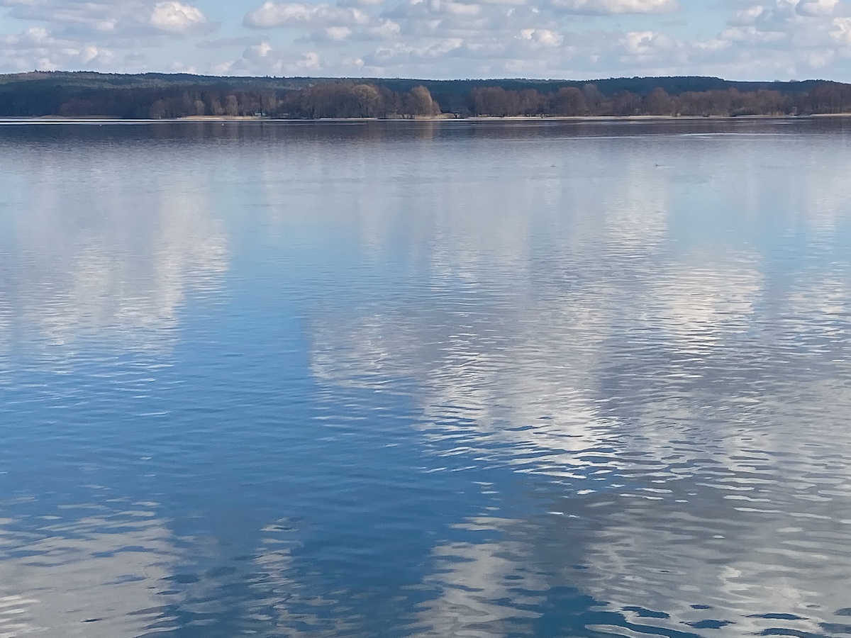 Wolkenspiegelungen gesehen bei einer Rundfahrt auf dem Scharmüzelsee am 05. März 2022.