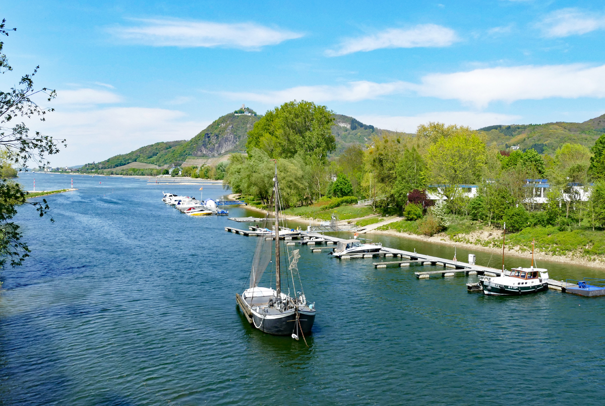 Yachthafen am Rhein in Bad Honnef mit Blick bis zum Drachenfels - 30.04.2017